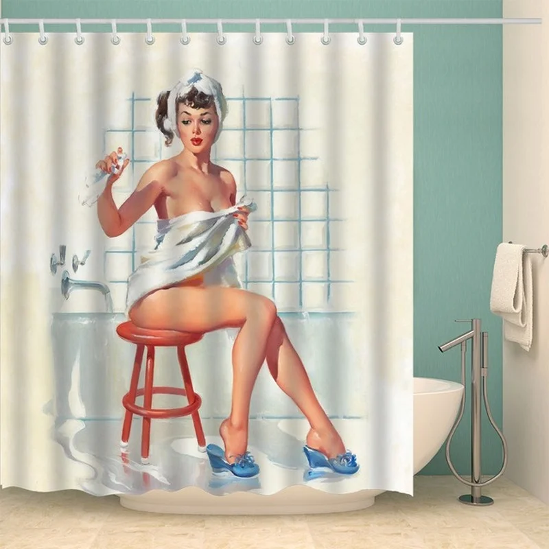 Girl Bathroom Curtain 3D Printed Sexy Woman Shower Curtains with 12 Hooks Waterproof Polyester Shower Curtain Waterproof shower curtains