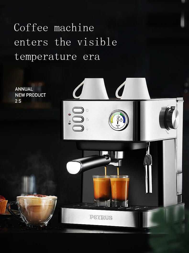 20Bar итальянский эспрессо кофе машина паровой кофе дома и коммерческих небольшой паровой пены визуальный термометр кофеварка