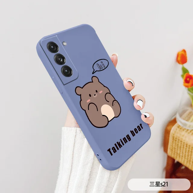 Cute For Samsung Galaxy S21 S20 FE S10 Note 20 10 Plus Case Bear Soft Cover A72 A52 A42 A32 A71 A51 A41 A31 A21S Phone Case Lavender Grey