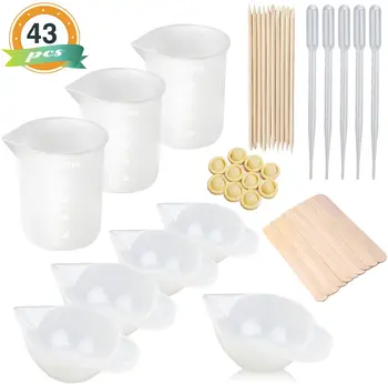 

Silicone Resin Mixing Cups Kit Measuring Cups Transfer Pipettes Finger Cots Silicone Stir Stick and Silicone Mat for Art Making