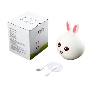 

ICOCO Portable Rabbit Silicone LED Lamp USB Rechargeable Energy Saving Children Night Light with Warm White and Colorful Modes