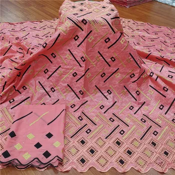 

African bazin riche fabric with brode Latest fashion embroidery bazin lace fabric with net lace 5 yards 9L070102