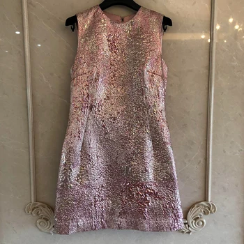 

pleated pink dress women Casual embroidery Elegant O-neck dress Autumn winter ladies party dress