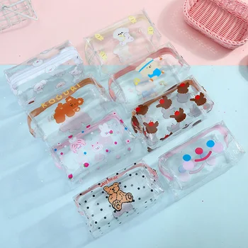

Cute Cartoon Girl Animals Makeup Bag Transparent Women Cosmetic Bag PVC Zipper Makeup Kit Travel Toiletry Organizer Holder