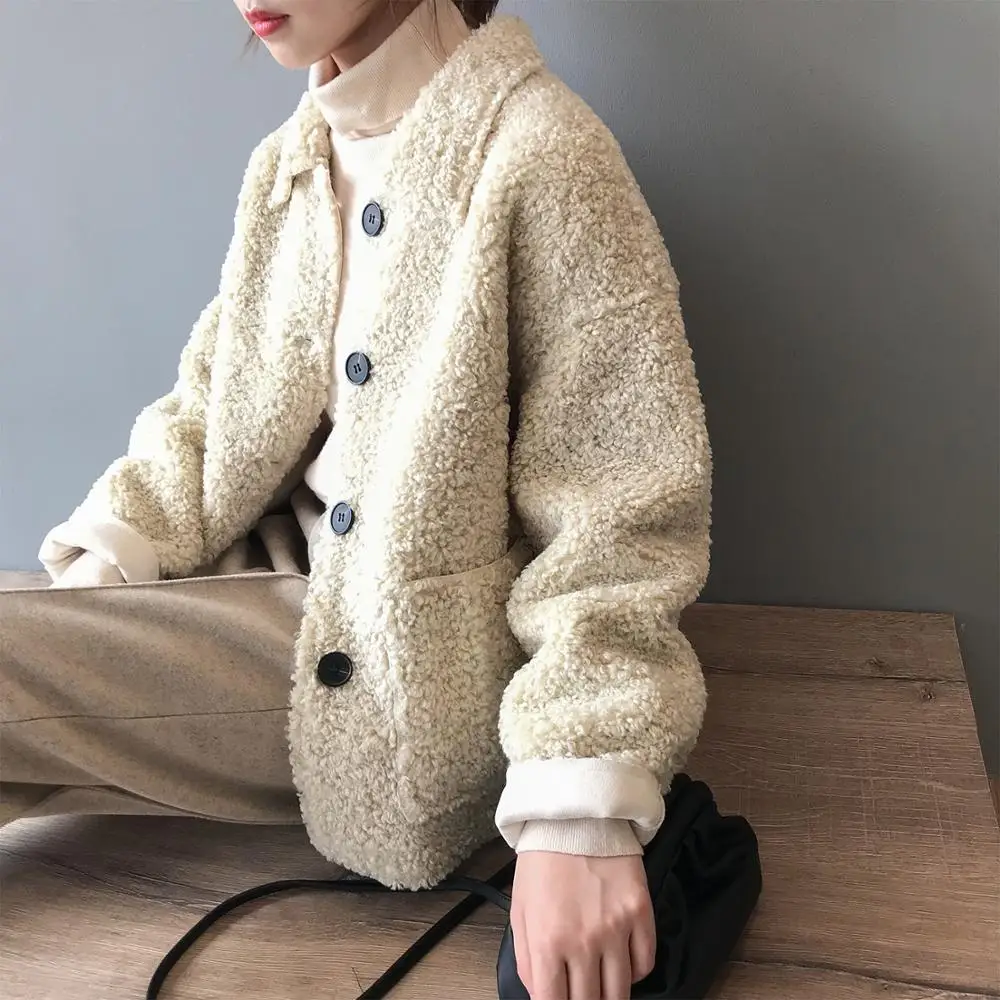 Высококачественная Женская куртка из овечьей шерсти 2019 зимняя свободная теплая