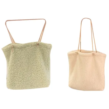

Fashion Women's Lamb Fabric Plush Shoulder Messenger Bag Cute Soft Fruit Green Simple Handbag Shopping Bag