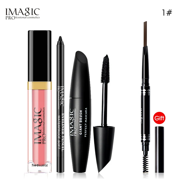 

IMAGIC Makeup 4 Piece Set Buy 3 Get 1 Lip Gloss Lip Eyeliner Sticker Waterproof Mascara Automatic Eyebrow Pencil Gift Set