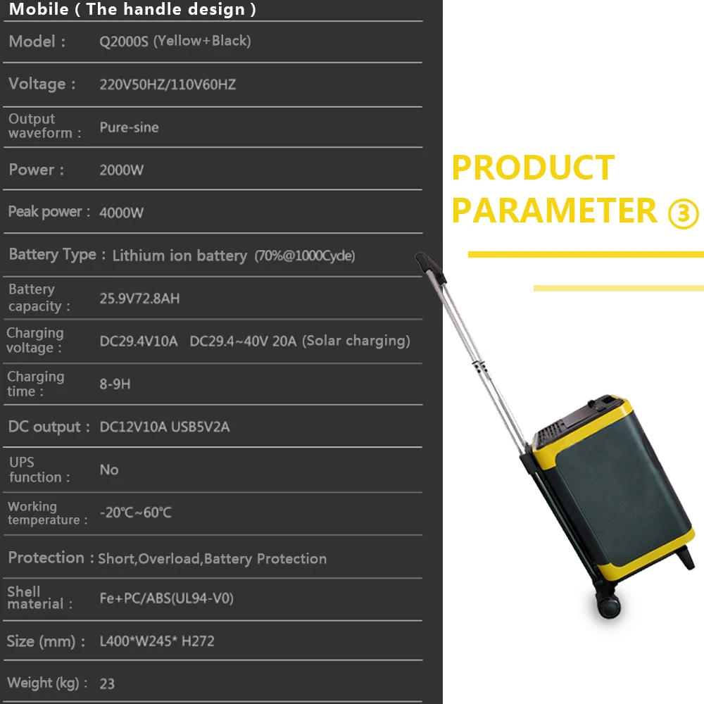 US $1.708.50 2000W Powerful Large Battery Capacity Solar Power Station Protable Power Bank Tie Rod Type AC110V 220V USB5V2A For Home Picnic