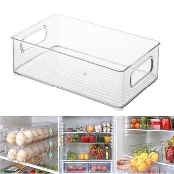 

Refrigerator Organizer Bins Stackable Fridge Organizers Storage Box with Cutout Handles for Freezer Cabinets _WK