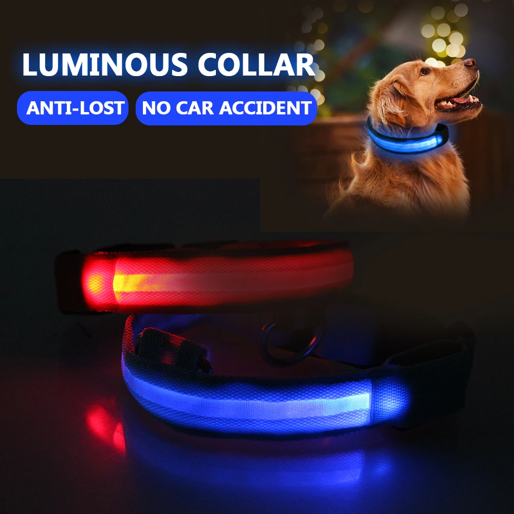 Led Collar Nylon para perro Collar luminoso ajustable Anti perdido/evitar accidente coche productos para mascotas perros| - AliExpress