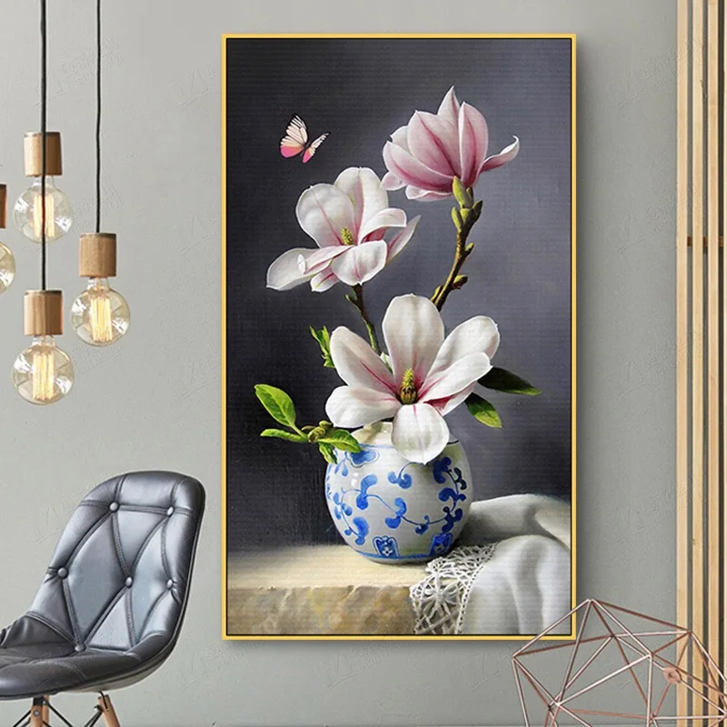 Cross stitch kits Embroidery Needlework Sets DIY 11CT Magnolia Blossom print Canvas Patterns Retro Floral Style