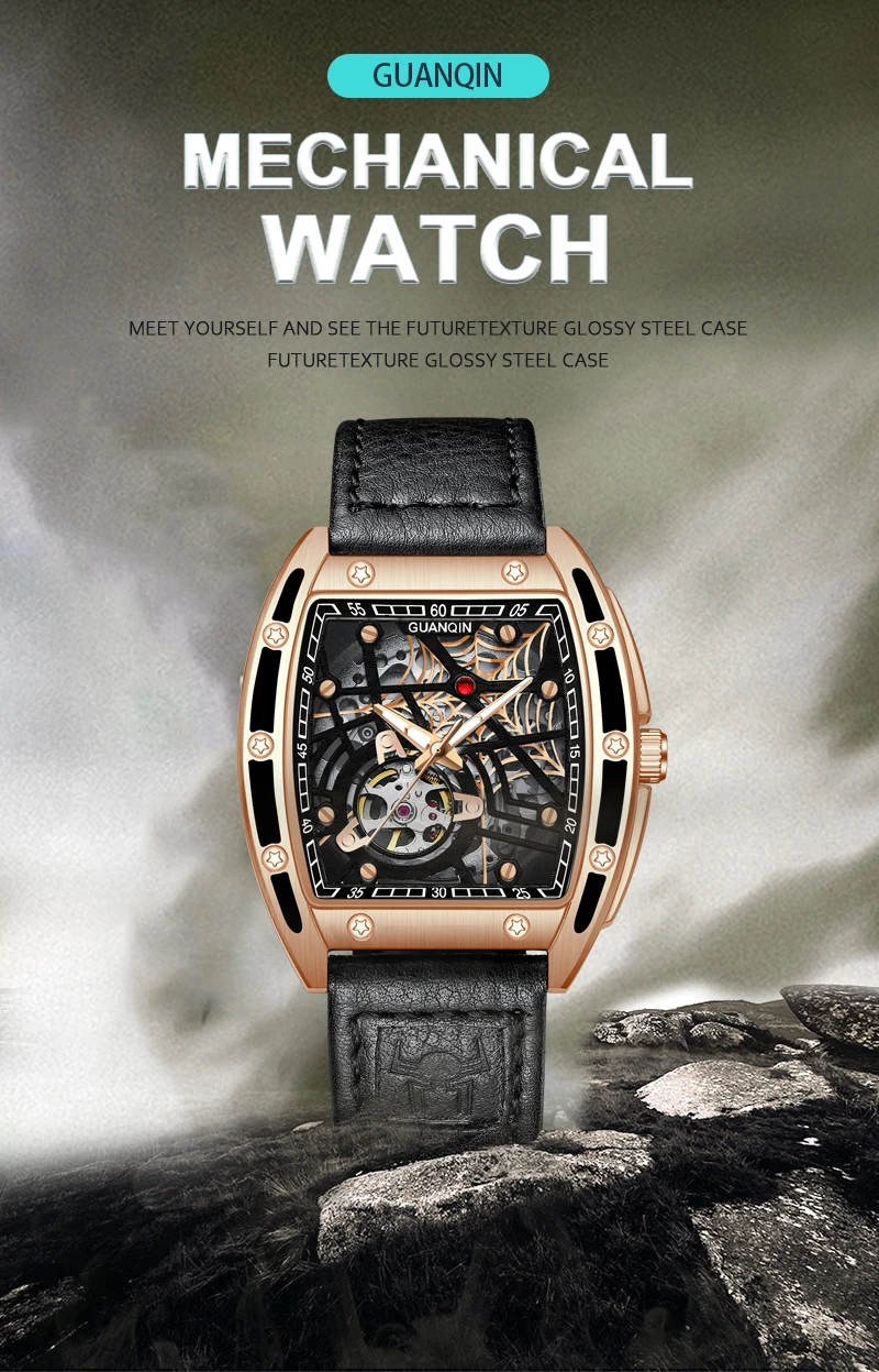 2022 GUANQIN Luxury Fashion Sapphire Mechanical Automatic Watch Men's Watch Stainless Steel Hollow Tourbillon Men's Accessories