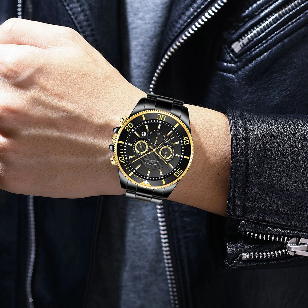 Luxury Mens Stainless Steel Watches Fashion Men Sport Waterproof Quartz Wrist Watch Man Business Leather Watch relogio masculino