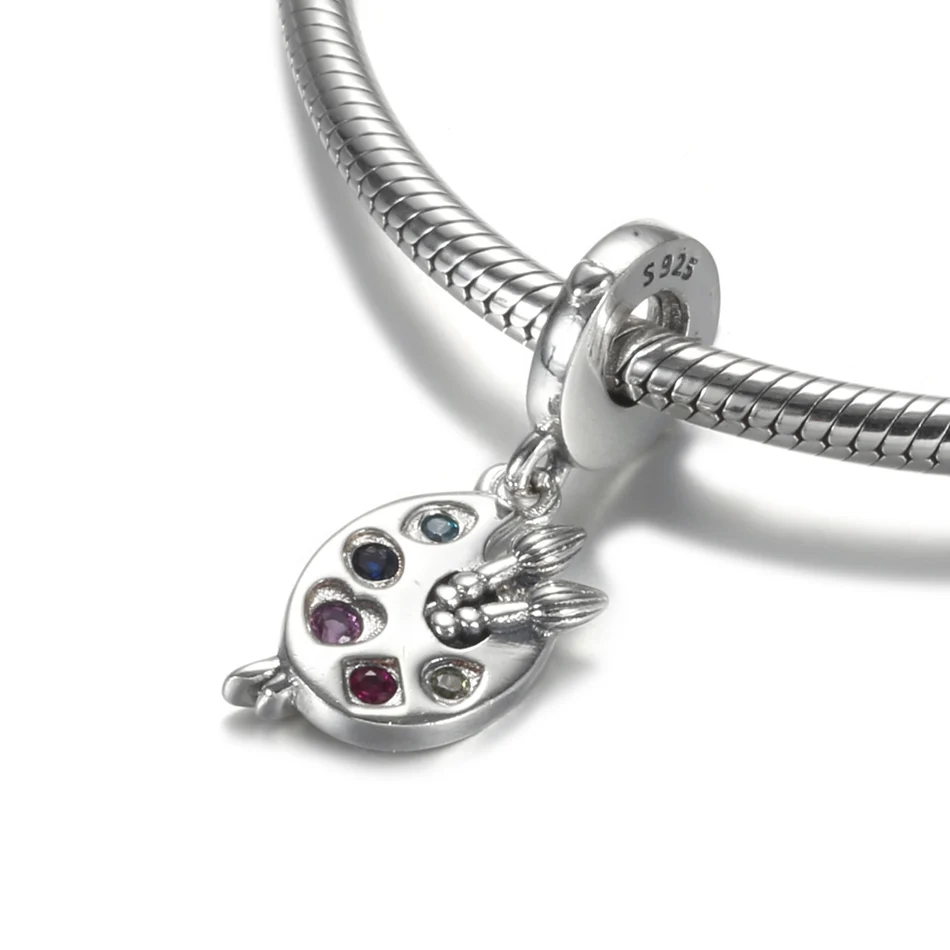 

Authentic S925 Silver Dangle Charm Cute Artists Palette With Crystal fit Lady Bracelet Diy Jewelry