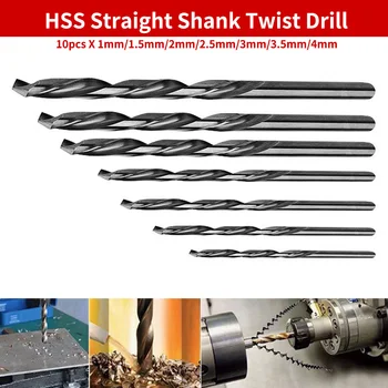 

10pcs Twist Drill Bits Set HSS Mini Drill Straight Shank for PCB/Thin Aluminum/Iron Sheet 1mm/1.5mm/2mm/2.5mm/3mm/3.5mm/4mm