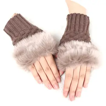 

Women Plush thick gloves Fingerless Mittens Faux Fur Winter Warm Thicken Knitted Half Finger Gloves