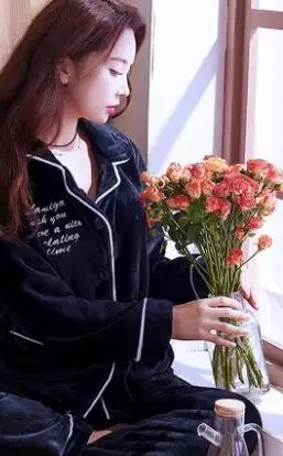 Коралловый флисовый Пижамный костюм Женская уплотненная фланель зимняя ночная рубашка с длинным рукавос набор Домашняя одежда плюс бархатная Пижама H5646 - Цвет: StyleW