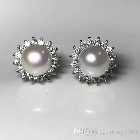 

Nuevo par de 9-10mm Sur Cass Art perla stud pendiente de plata