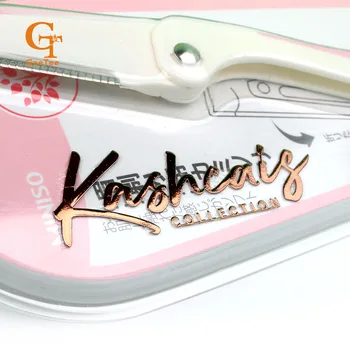 

Customized shop name brand thin self adhesive metal stickers, private logo shopping die cut stickers