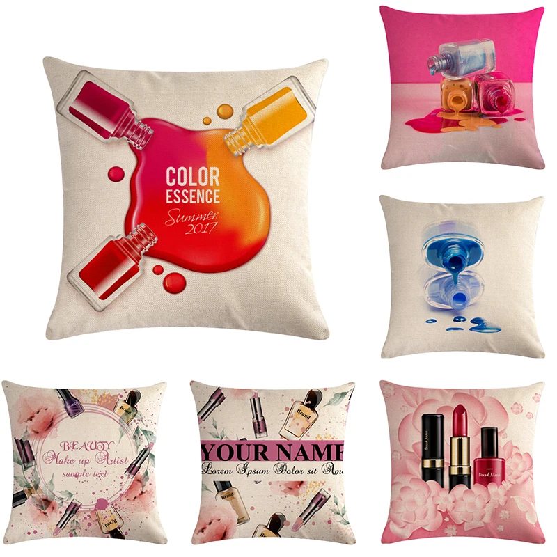 

45cm*45cm Cushion Cover Cosmetic Nail Polish Design Linen/cotton Pillow Case Sofa and Home Decorative Pillow Cover