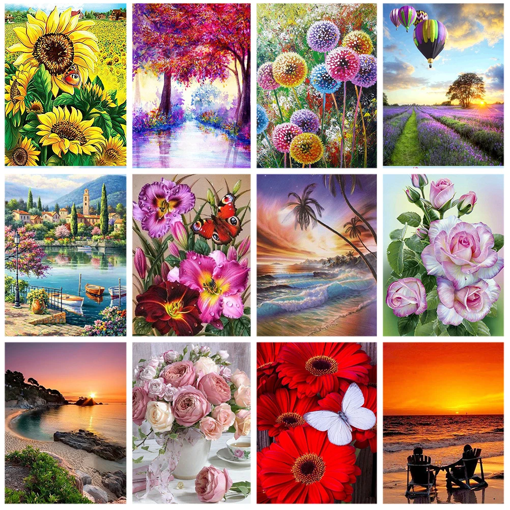 5D алмазная живопись, цветы, закат, идиллический пейзаж, алмазная вышивка, наборы для вышивки крестиком, искусство, мозаика, сверло, домашний декор, подарки