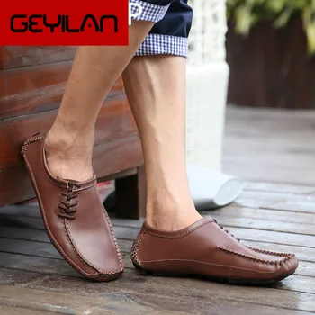 

Hot Sale Classic Soft Casual Shoes Men Slip On Leather Mens Flats Moccasins Simple Stylish Loafers Casual Shoes Plus Size38-47