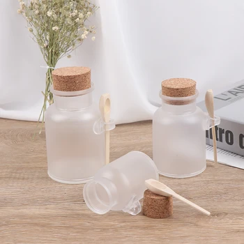 

3sizes Round Cosmetic Empty Matte Cork Jar Bath Salt Bottle Container Refillable Bottles With Wood Spoon Storage Bottles