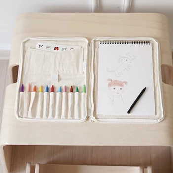 

Baby Multi-functional Drawing Crayon Case Children's Canvas Brush Storage Bag Large Capacity Learning Education For Kids Gift