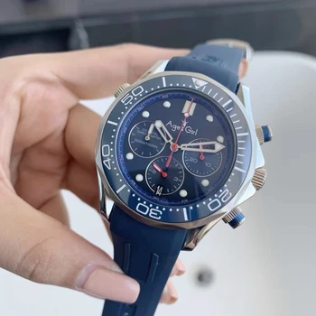 

Classic New Men Speed Ceramic Bezel Stainless Steel Black Blue Rubber Japan Quartz Chronograph Sapphire Waterproof Watch