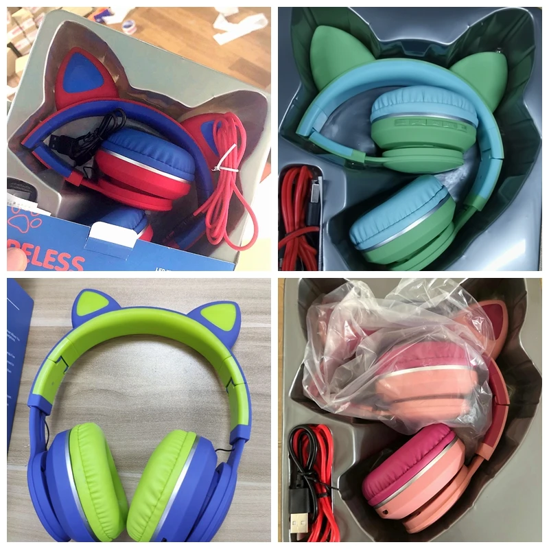 Cute Cat Wireless Earphone Bluetooth Headphone with Microphone light Foldable Girls Kids Cascos Phone For ipad Music Bass Casque