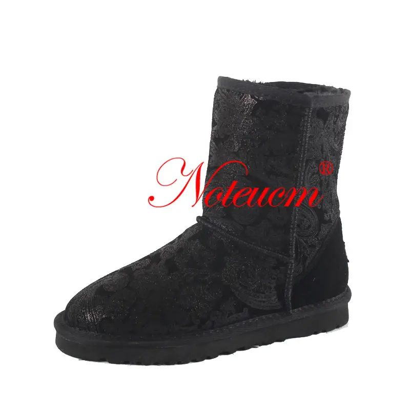 A05W01 Black Phoenix Женская обувь из натуральной кожи; цвет розовый, черный; Сезон Зима; меховая обувь в австралийском стиле; женские ботильоны с искусственным мехом; плюшевые зимние ботинки; Женская обувь в австралийском стиле - Цвет: A05W01 Black Phoenix