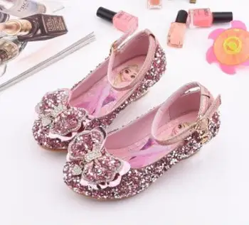 

New Children Leather Shoes Girls Transparent Crystal Princess High-heeled Shoes Rhinestone Kids Wedding Sneakers