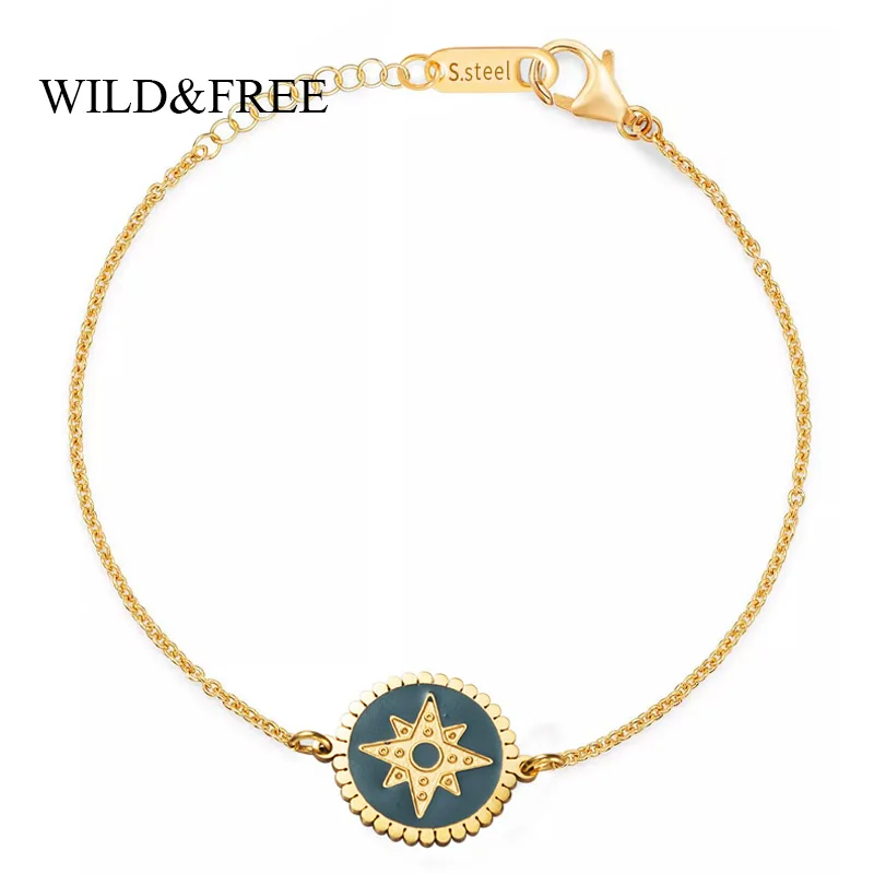 Женские винтажные круглые Браслеты Wild &amp Free браслет из нержавеющей стали с синей