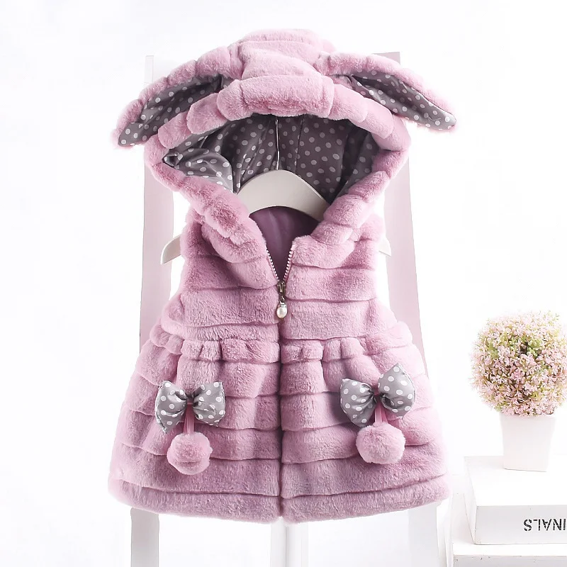 Теплое зимнее Детское пальто для девочек Детская верхняя одежда для малышей утепленный бархатный жилет с капюшоном и бантиком из искусственного меха Casaco S9487