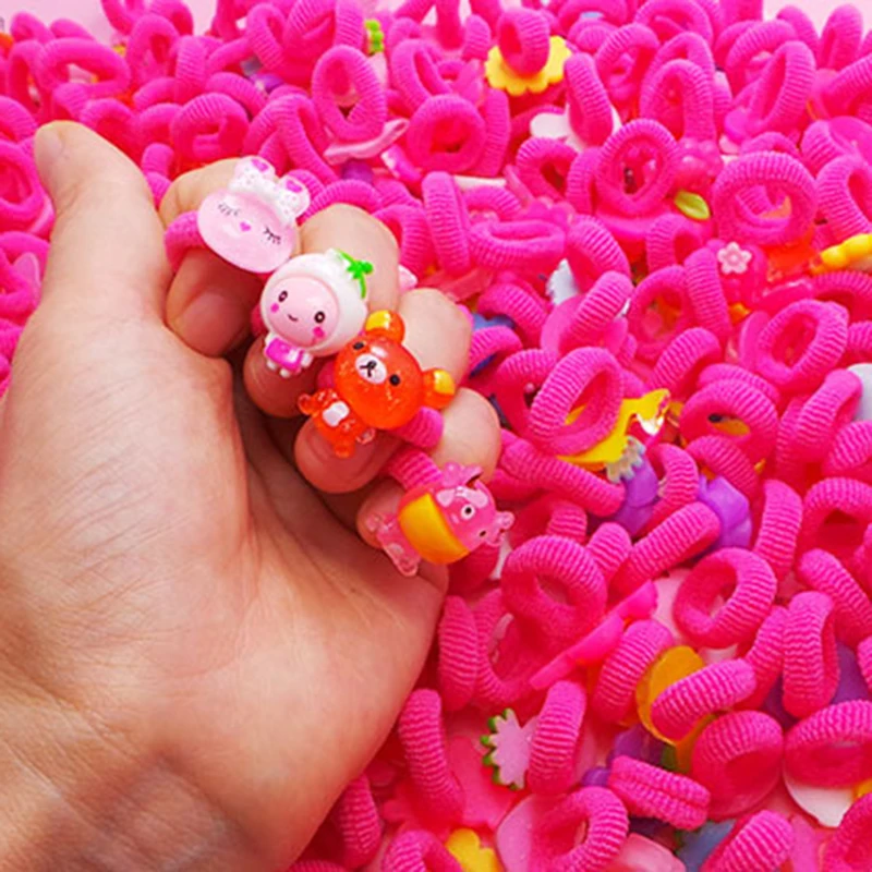 20PCS Baby Elastic Hair Cute Flower Animal Cartoon Resin Children Hairbands Girl Rubber Band gum Ring Accessories | Украшения и