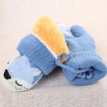 

2019 Baby Kids Gloves Cute Fox Winter Warm Knitted Mittens Wool Thicken Full Finger Gloves Cotton Children Girls Boy Gloves