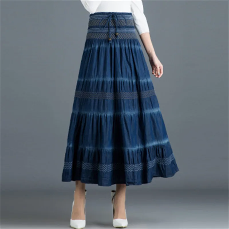 elastic waist denim skirt