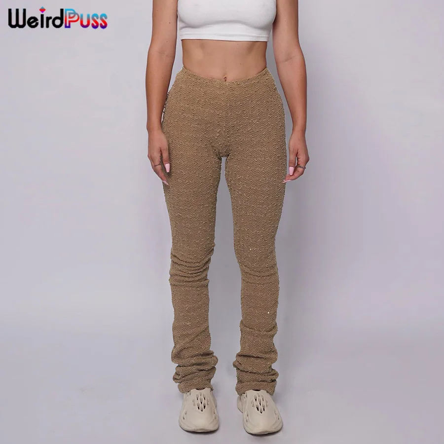 Weird Puss Shaggy Pencil Pants Women Casual Glitter High Waist Trousers Sporty Wild Streetwear Skinny Stretchy Autumn Bottoms cropped leggings