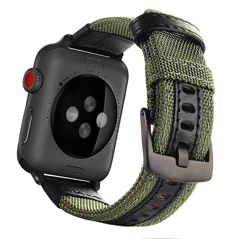 Нейлоновый ремешок из натуральной кожи для часов Apple Watch 42 мм 40 мм 38 мм 44 мм спортивный браслет на запястье для iWatch серии 1 2 3 4 5 - Цвет ремешка: green