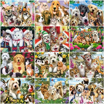 

AZQSD Adult Coloring By Numbers On Canvas Animal Unframe DIY Acrylic Paint Oil Painting By Numbers Dogs Unique Gift