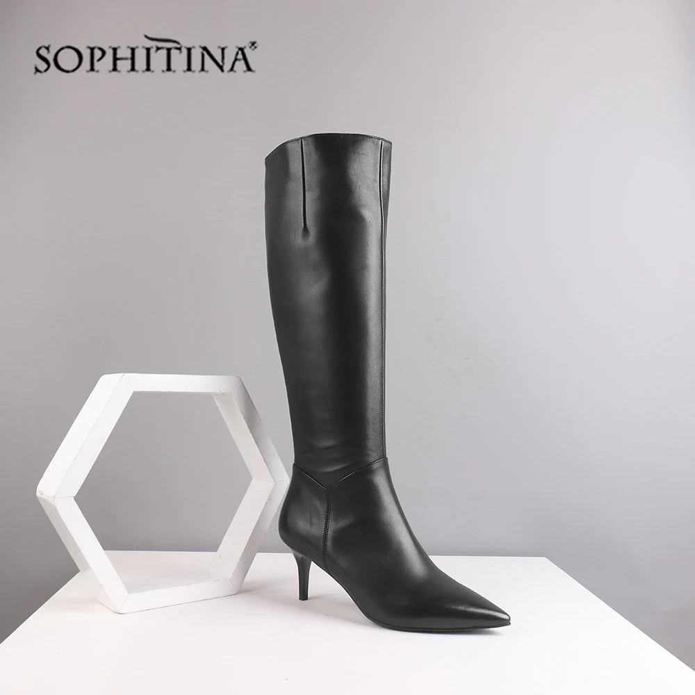 SOPHITINA ботинки на тонком каблуке пикантные модные туфли из высококачественной натуральной кожи на молнии с острым носком новые женские ботинки ручной работы; C512
