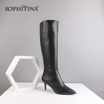 

SOPHITINA Thin Heel Boots High Quality Genuine Leather Sexy Pointed Toe Fashion Zipper Shoes Handmade Women's New Boots C512