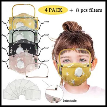 

4 pcs Face Cover with Valve Washable and Reusable goggles cute face coverfor Kid with 8 Replaceable Filters