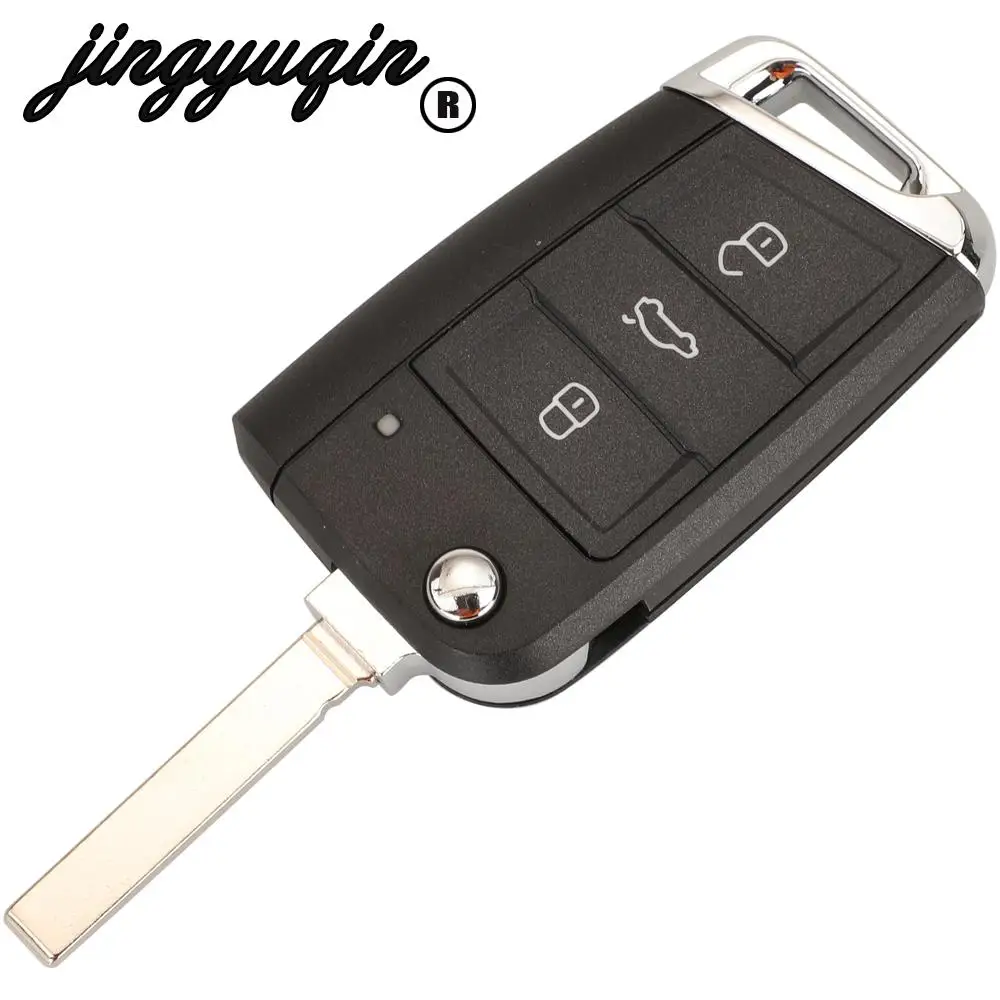 Jingyuqin 3 버튼 플립 자동차 원격 키 쉘 자동 케이스 VW 골프 7 Sportsvan GTI MK7 Skoda Octavia A7 좌석 HU66/HU162t 블레이드