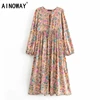 Vintage chic women elegant lace-up  tassel floral print beach long Bohemian  Midi dress Ladies rayon Boho dress vestidos ► Photo 1/6