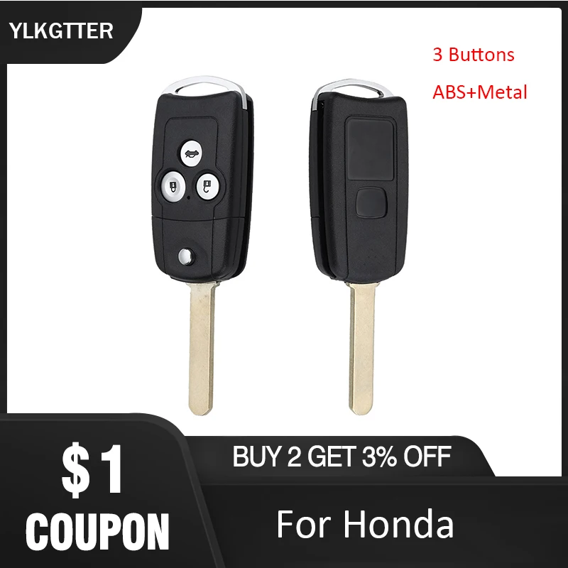 

YLKGTTER 3 Buttons ABS Remote Car Key Shell for Honda for Civic for Accord Jazz CRV ABS High Quality Flip Floding Car Key Case