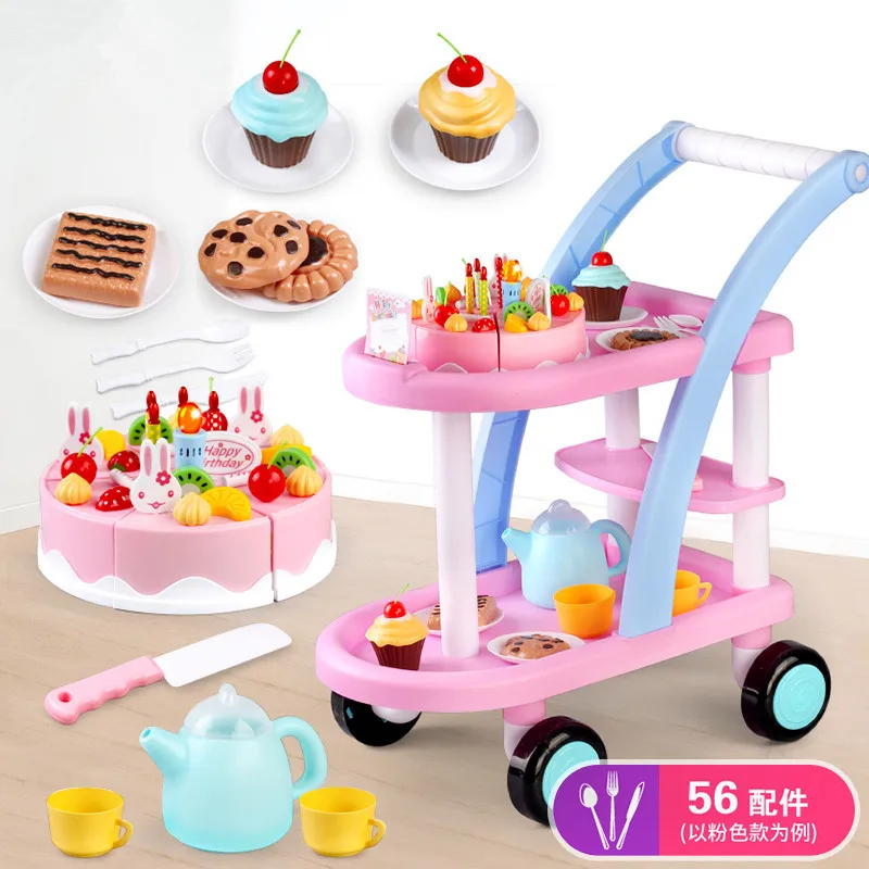 

56 Pieces Children Play House Kitchen GIRL'S Cart Birthday Earnestly Cake Toy Model Cut Lele Set
