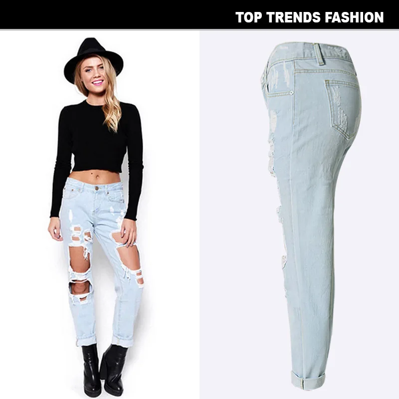 Весенние и летние новые русские женские свободные прямые джинсовые штаны с дырками, штаны с высокой талией, высокие обтягивающие рваные джинсы