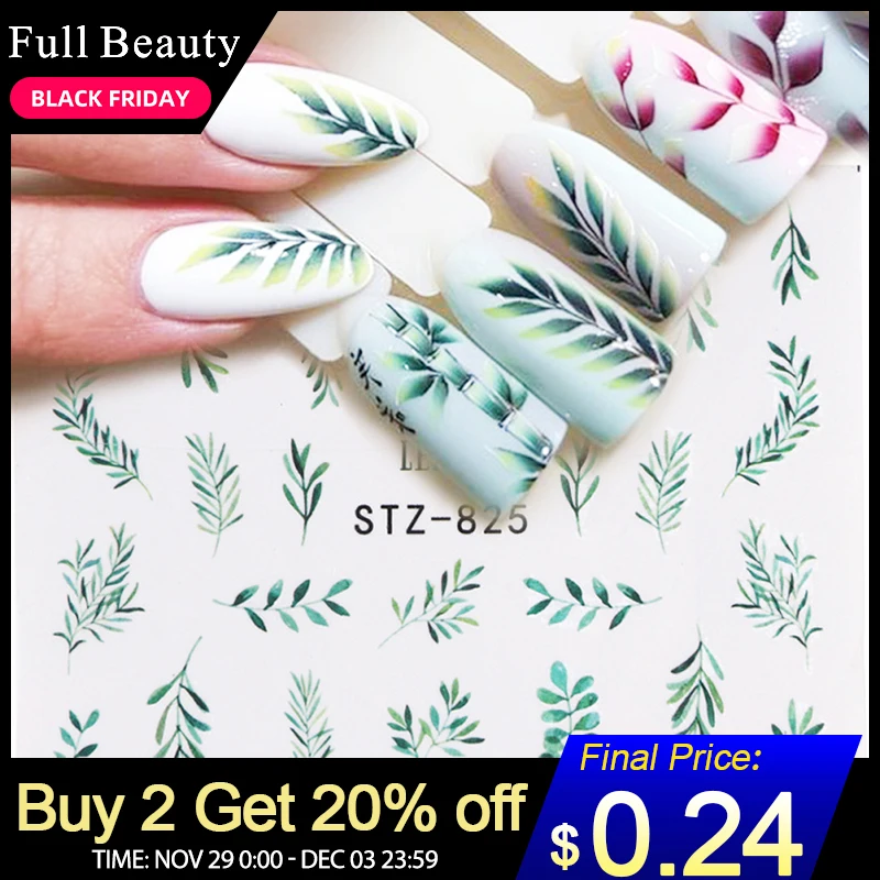 

1pcs Water Nail Decal and Sticker Flower Leaf Tree Green Simple Summer Slider for Manicure Nail Art Watermark Tips CHSTZ824-844