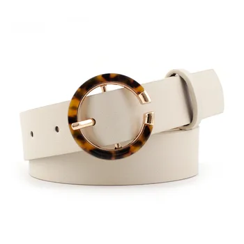 

Luxury Fashion Casual Women's Belt Fashion Trend Leopard Print Round Buckle Decoration Pu Leather Black Beige White Belt